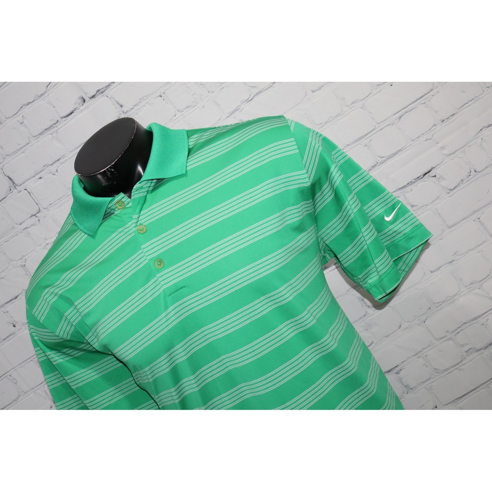 Nike Golf Polo Shirt Mens XL Green Striped Dri-Fit Short Sleeve Performance